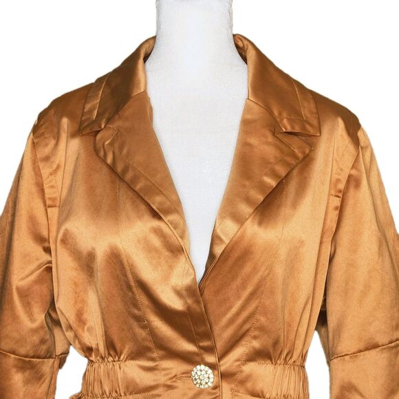 Paris Blues Copper Metallic Shimmer Cropped Jacket 3/4 Sleeve Button Front Large - Picture 2 of 12